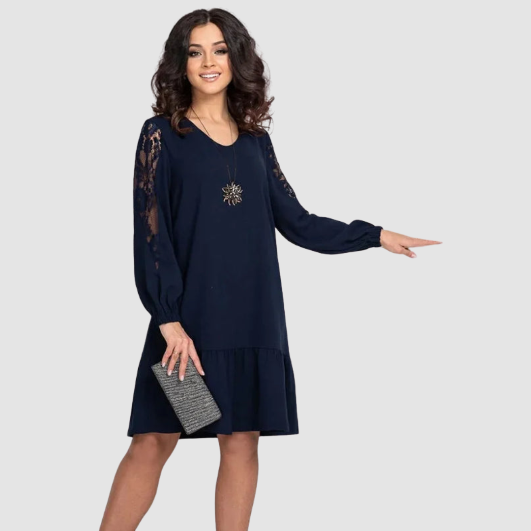 Lowri | Elegant Lace Sleeve Midi Dress