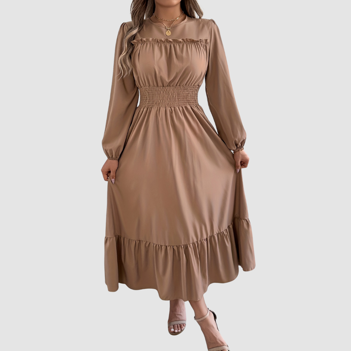 ISOLA LANE | NAVY RUFFLED HEM MIDI DRESS