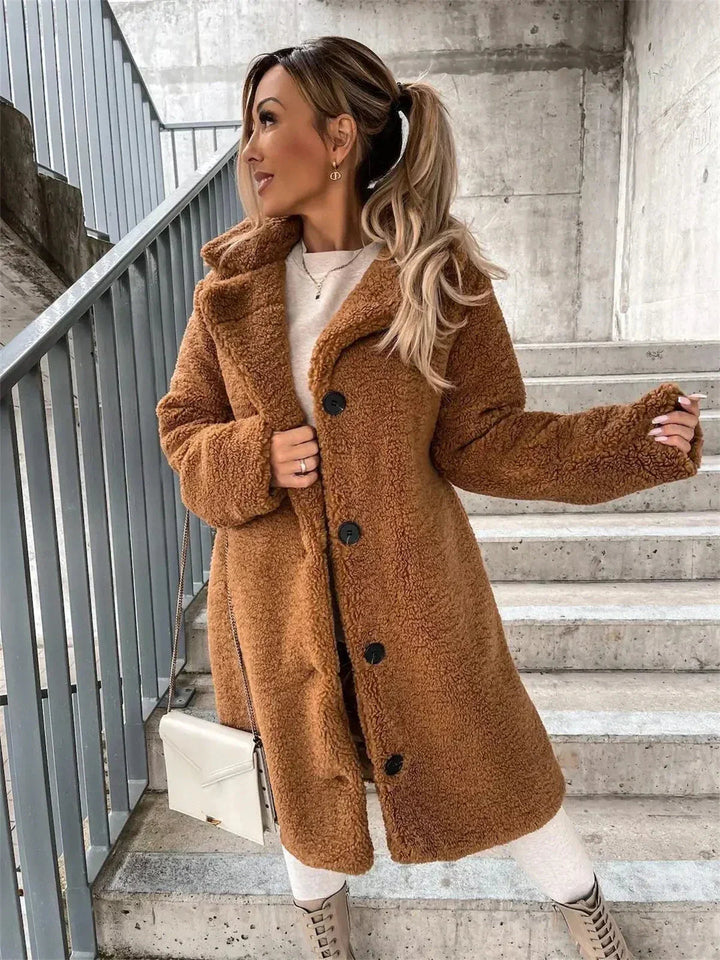 Jenna - Teddy Plush Button Coat