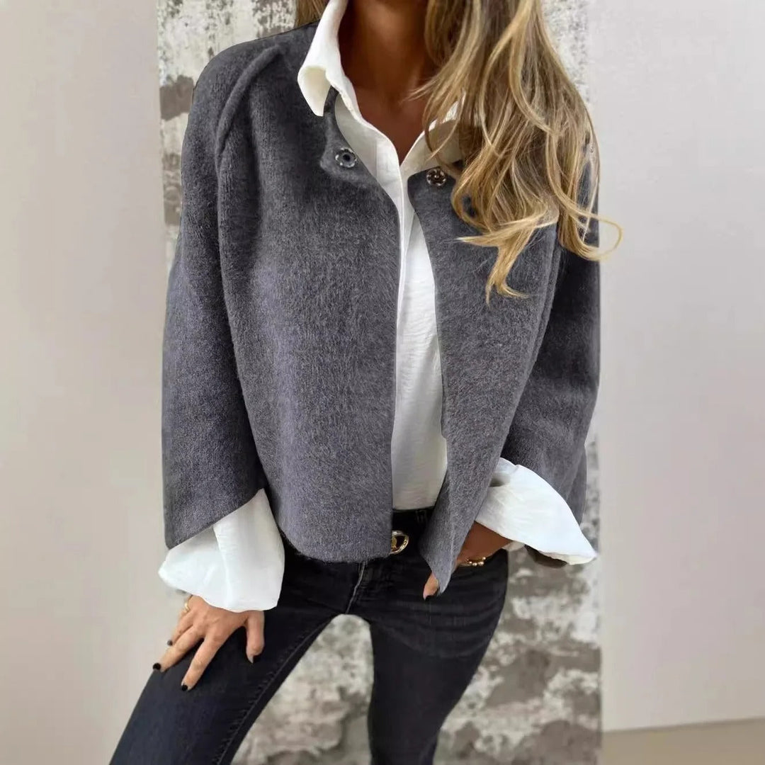 Haley - Round Neck and Long Sleeves Wool Coat