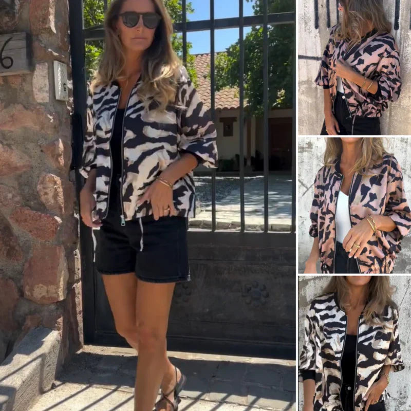 María - Zebra Print Zip-Up Bomber Jacket