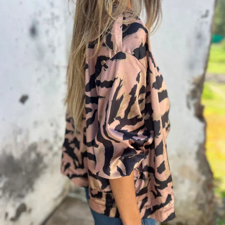 María - Zebra Print Zip-Up Bomber Jacket
