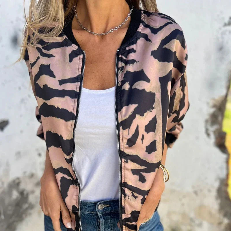 Maríssa -Maria - Zebra Print Zip-Up Bomber Jacket