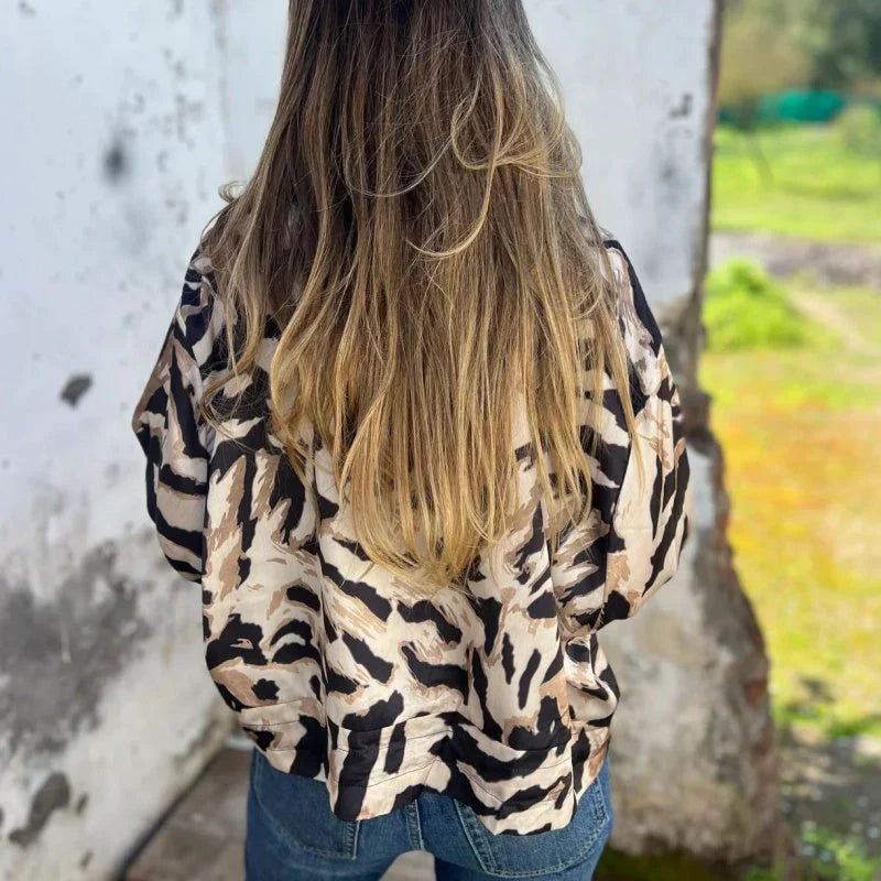 María - Zebra Print Zip-Up Bomber Jacket