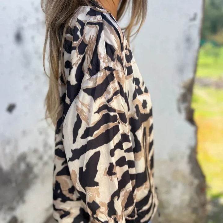 Maríssa -Maria - Zebra Print Zip-Up Bomber Jacket